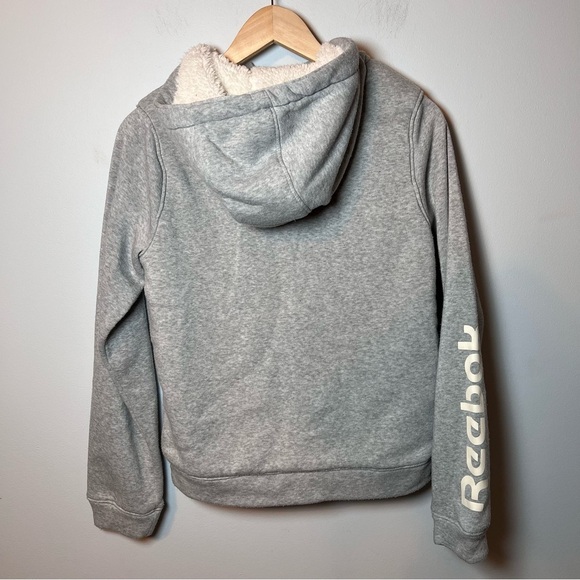 Reebok Full Zip sherpa-lined Hoodie Youth 14/16 (large) Girls Gray Sleeve Logo - Picture 4 of 7